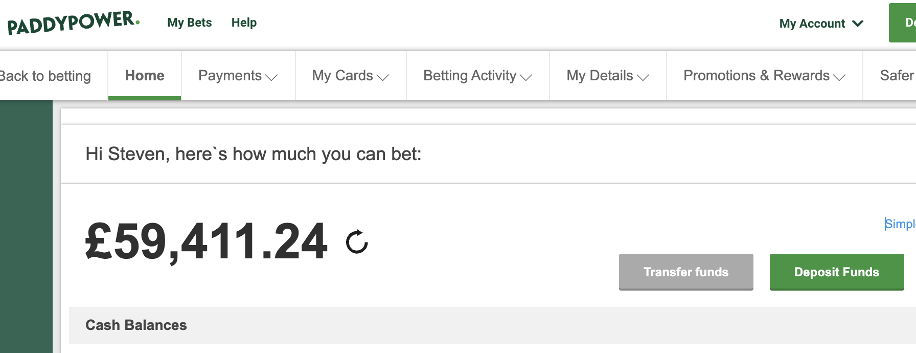 Steve's Paddy Power Betting Account £59,411.24